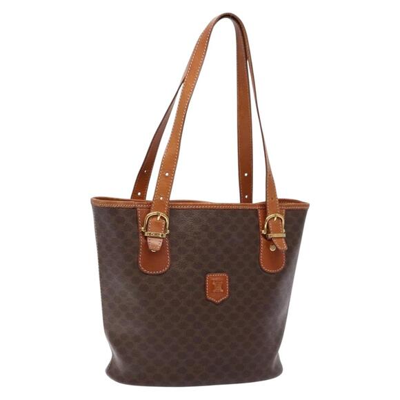 CELINE Macadam Canvas Hand Bag Pvc Leather Brown Gold - Picture 1 of 12